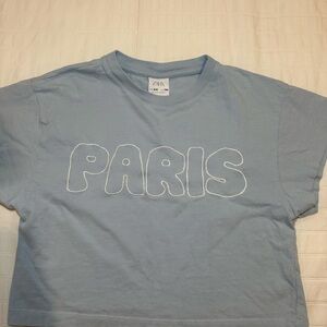 Zara  Girls Light Blue Kids Tee with Paris Design